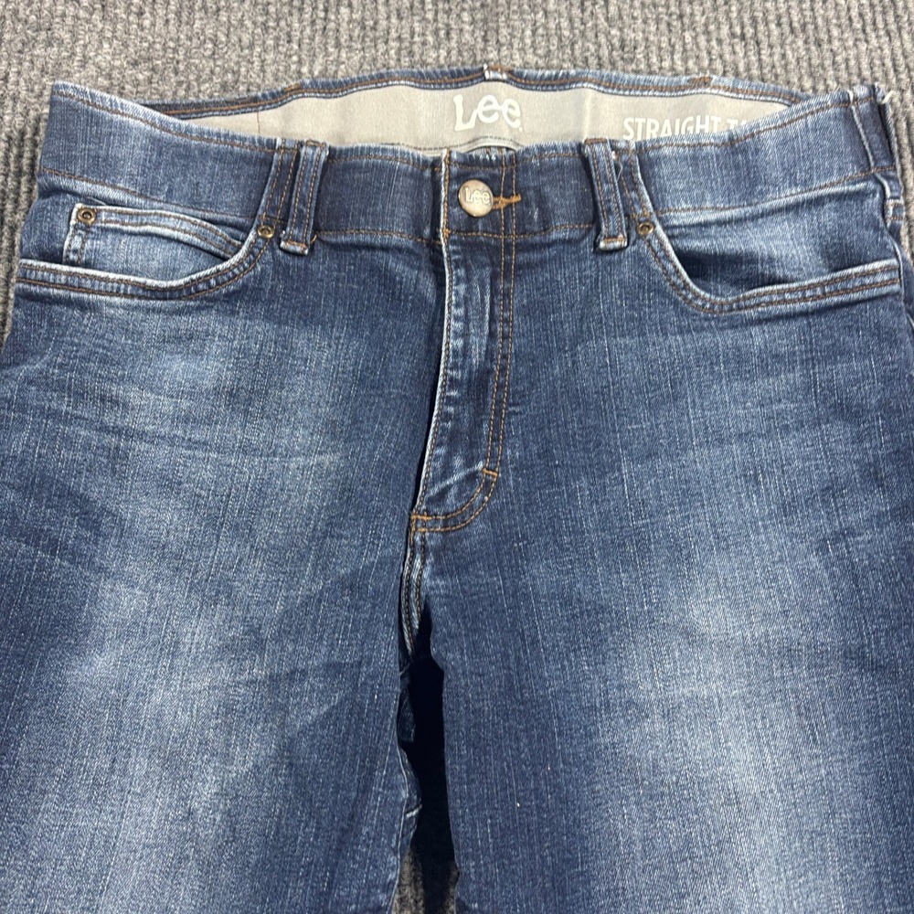 Lee Straight Taper Jeans Mens 34x34 Blue Medium Wash Stretch Denim